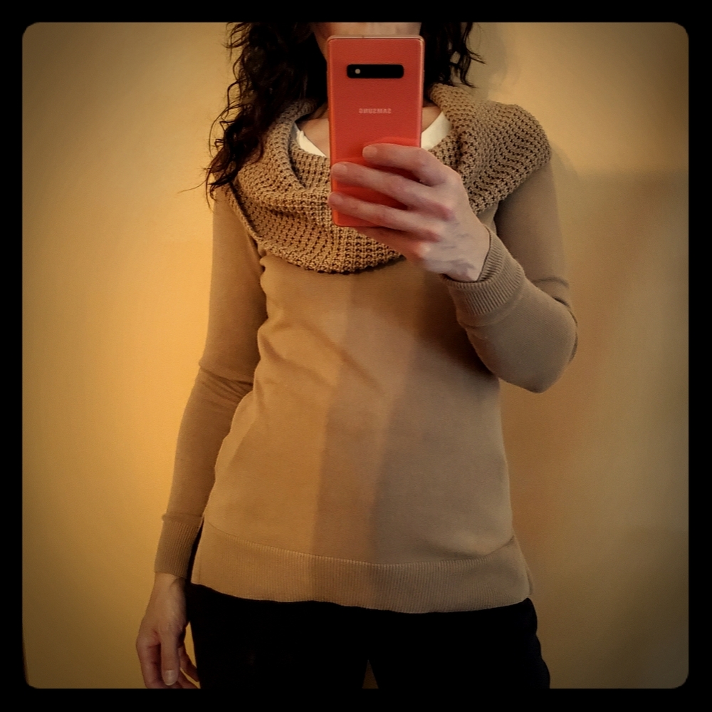 Michael Kors Tan Knit Cowl Sweater